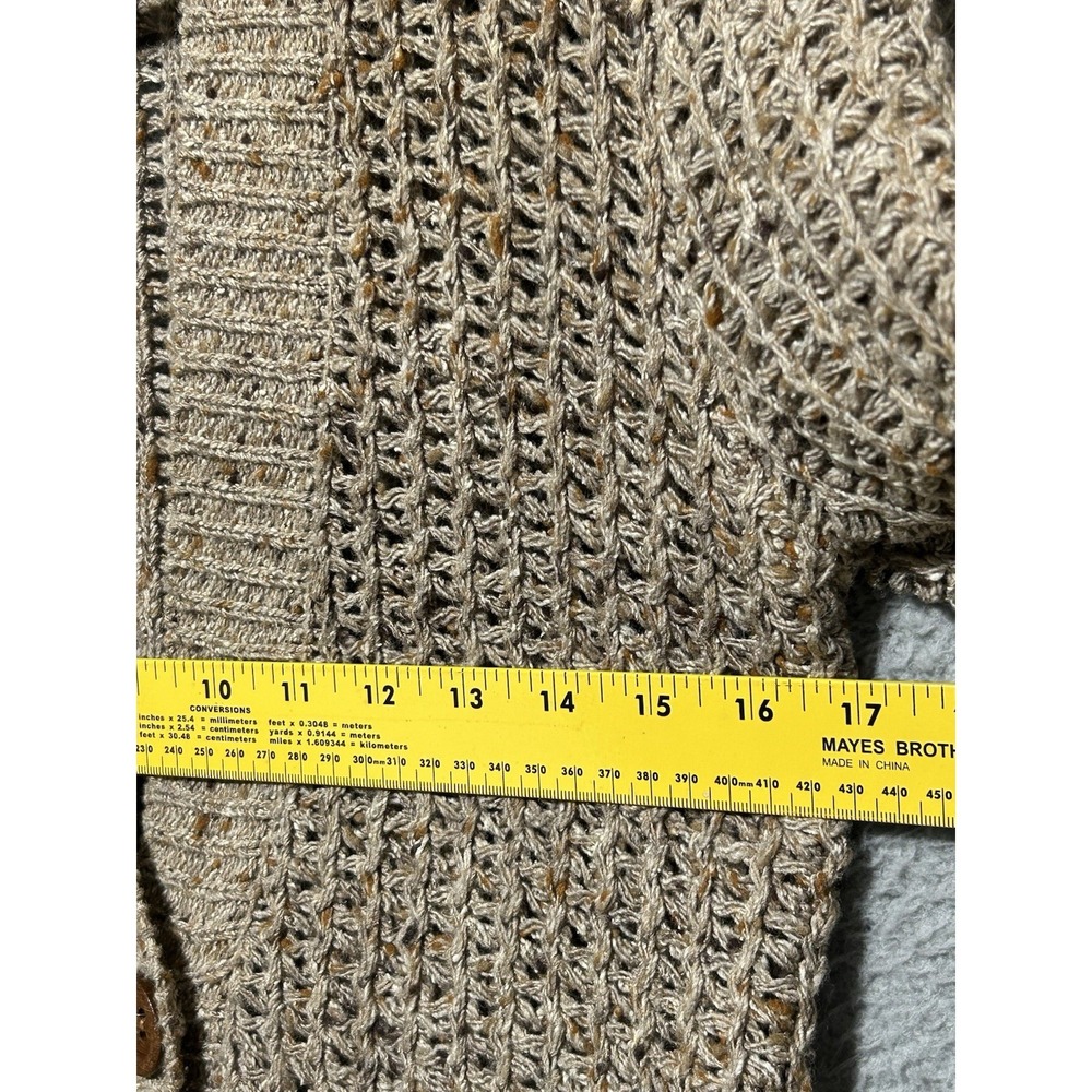 Vtg Jeanne Pierre Open Knit Crochet Cardigan Sweater Womens M Oatmeal Coastal - Picture 3 of 7